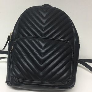 Black Quilted Look Vegan Leather Small Backpack